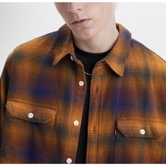 Levis Jackson Worker Overshirt Cotton Men's Sz M Relaxed Fit Plaid Check 89$ NWT - Picture 8 of 10
